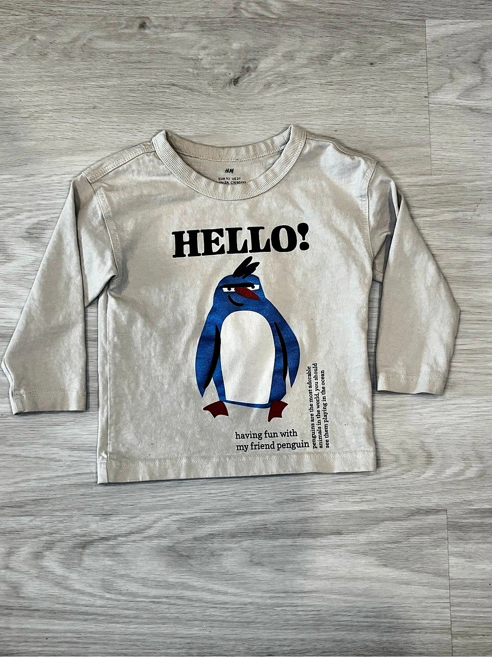 H&M Boys 2T Penguin Long Sleeve Tee Like New